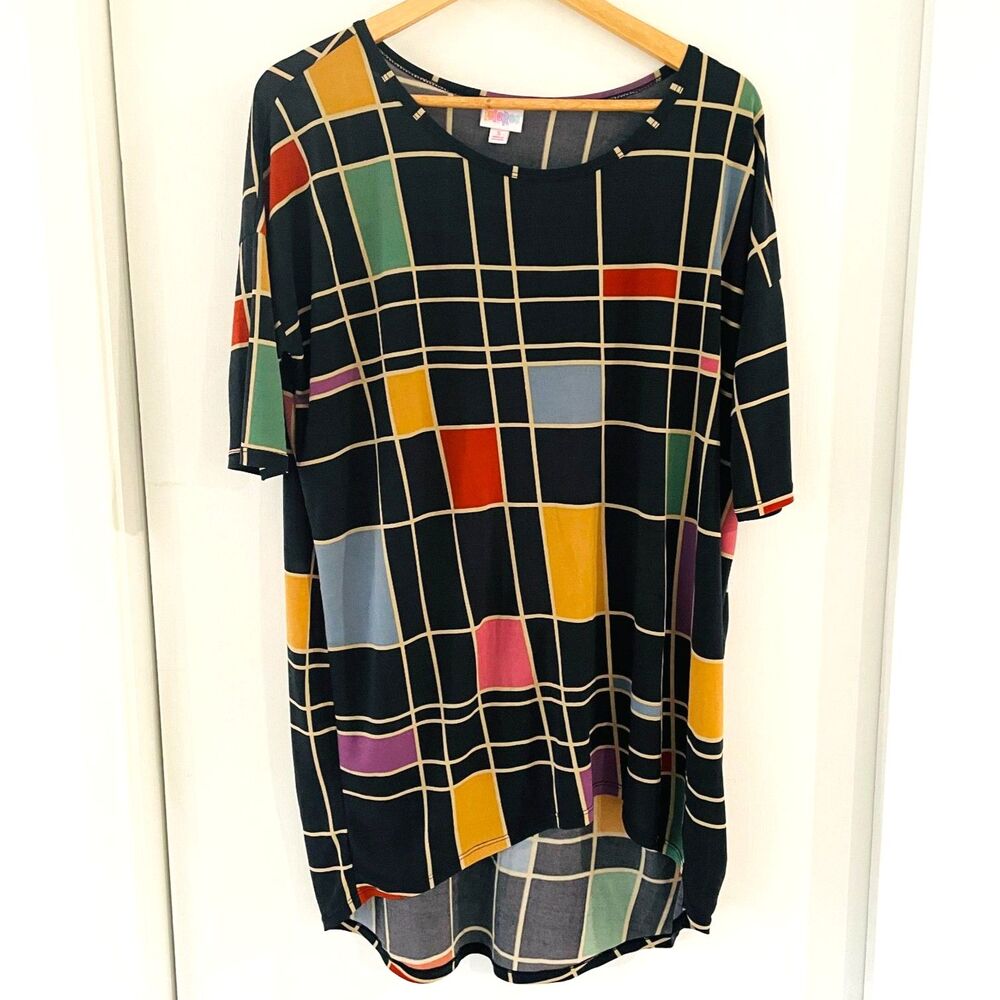 LulaRoe Women's Size S Geometric Color Block Round Neck Short Sleeve Tunic Top